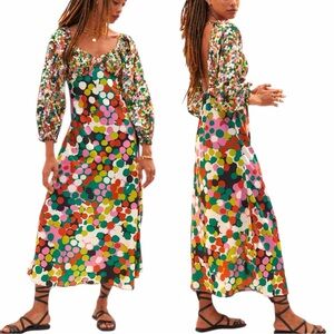 NEW ANTHROPOLOGIE PORRIDGE Polka Dot Big Floral Puff-Sleeved Maxi Dress Size S